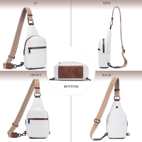 POIUGOYA Sling Bag for Women Crossbody, Small Leather Fanny Pack Crossbody Purses for Women Trendy,Chest Bag With Wide Strap POIUGOYA