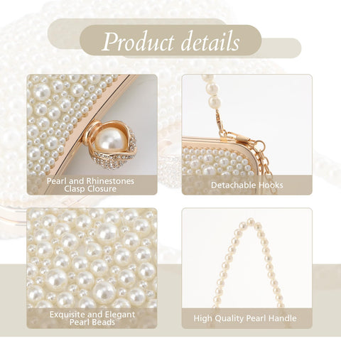 Lanpet Women Pearl Evening Handbags Noble Crystal Beaded Clutch Purse for Wedding Bridal Parites Prom Lanpet