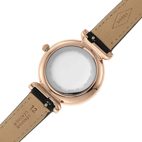 Fossil Women's Carlie Mini Quartz Stainless Steel and Leather Three-Hand Watch, Color: Rose Gold, Black (Model: ES4700) Fossil