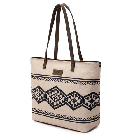Wrangler Tote Purse Bag Aztec Canvas Shoulder Bags Native American Western Handbags for Women Genuine Leather Strap Hobo Bag WG53-8112TN Montana West