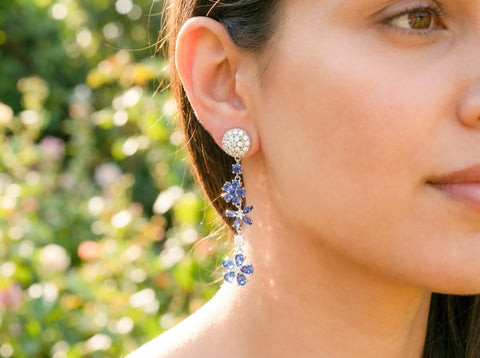 Mismatched Moissanite Earrings for Women – 102 Stones with Sapphire, Tanzanite & Cubic Zirconia – Sterling Silver Dangle Earrings – Unique Gift for Her, Graduation, Birthday, Valentine’s Day