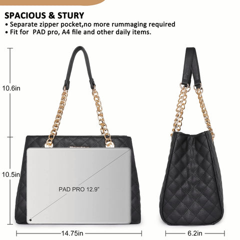 Montana West Tote Bag for Women Quilted Chain Handbags Shoulder Purse Black Gift MWC-040BK Montana West