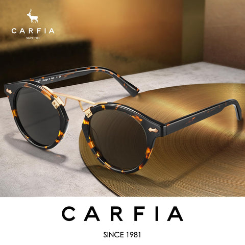 CARFIA Small Acetate Polarized Sunglasses for Women UV Protection, Retro Double Bridge Eyewear Metal Brow Round Sunnies