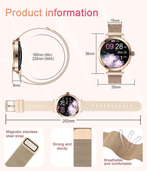 niolina Smart Watches for Women, 1.106" AMOLED Small Screen Smartwatch Answer/Make Call for Android iOS Phones, IP68 Waterproof Fitness Activity Tracker with 100+ Sports, Heat Rate, SpO2, Rose Gold niolina