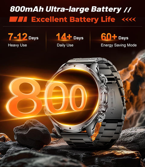 Militrary Smart Watch for Men,1.85" HD/800mAh Battery Smart Watches for Android/iOS (Bluetooth Call Answer/Calls)Fitness Tracker,Flashlight/IP68 Waterproof/100+ Sports/Sleep Tracker Smartwatch Large