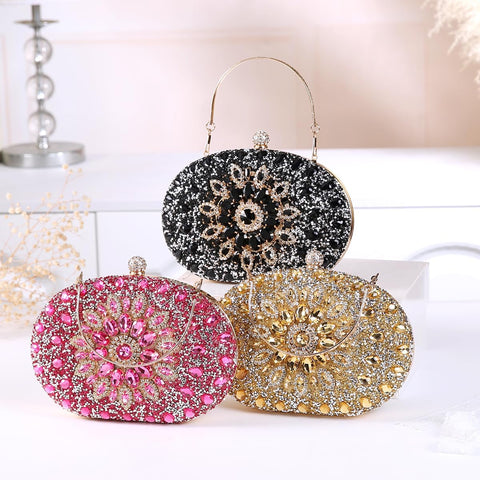 Beaguful Women's Evening Bags Sparkly Rhinestone Clutch Purses Luxury Handbags Oval Black Beaguful
