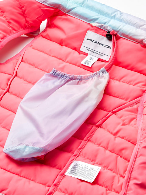 Amazon Essentials Girls' Lightweight Water-Resistant Packable Puffer Vest, Pink Ombre, Small