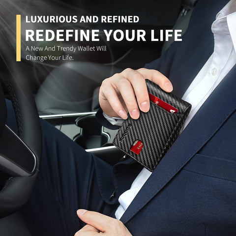 RUNBOX Novelty Wallet for Men Slim 11 Credit Card Holder Slots Leather RFID Blocking Small Thin Men's Wallet Bifold Minimalist Front Pocket Large Capacity Gift Box