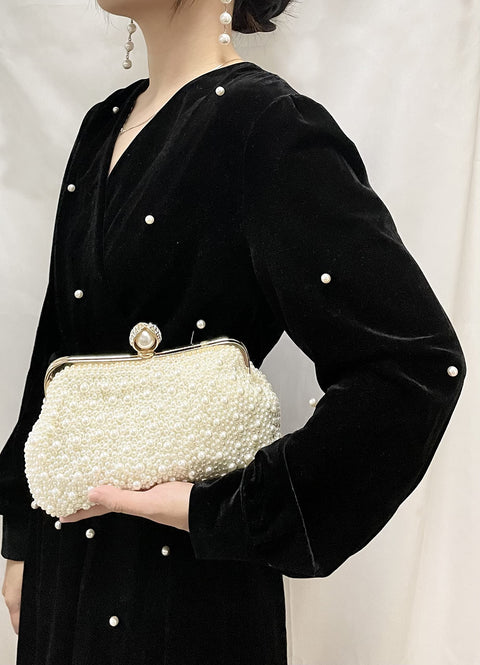 ASPHODELCHIC Women Pearl Evening Bag Bride Beaded Clutch Purse Cream White for Wedding Party (Ivory white) Small ASPHODELCHIC
