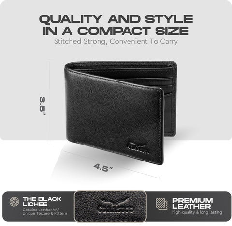Claasico Men’s Bifold Wallet for Men – Genuine Leather RFID Wallet, Slim Billfold Cardholder w/ID Window – Gift Box Included
