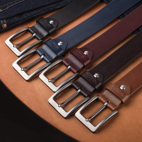 Buffway Men’s Full Grain Leather Belt – Solid One-Piece Leather, 1.5” Wide for Jeans & Business Casual, Gift Box Included - 34” Black