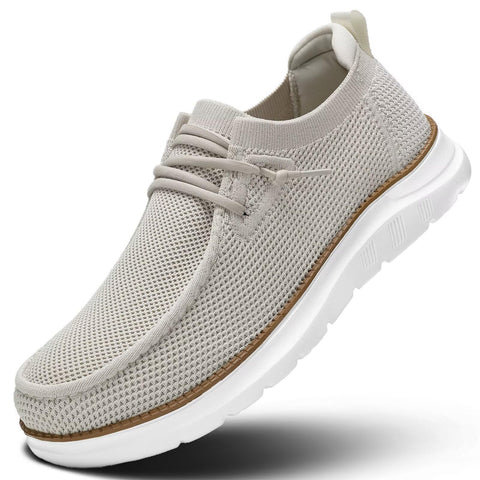 Mens Boat Loafers Slip-on Casual Mesh Walking Shoes Business Oxfords Sneakers Work Lightweight Comfortable Soft Sole Beige