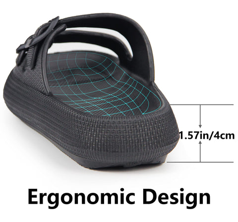 Weweya Slides for Men Women Pillow Slippers Double Buckle Adjustable EVA Flat Sandal Black Women Size 5.5 6 6.5 Weweya