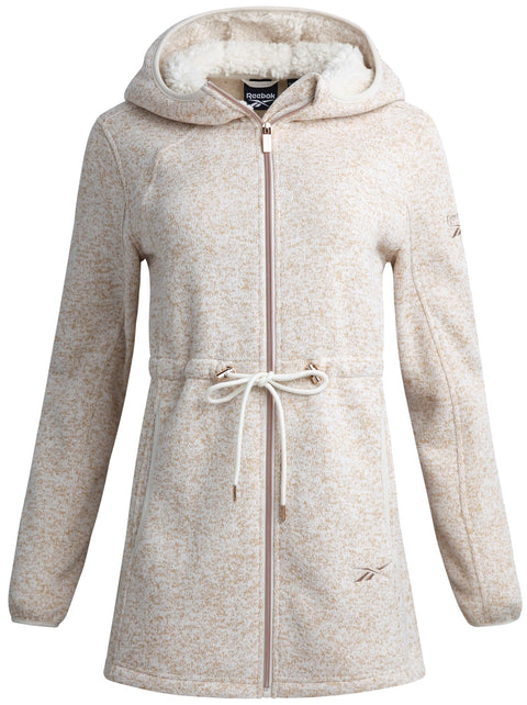 Reebok Womens Fleece Jacket - Lightweight Fleece Jacket Women Sherpa Lined Long Hooded Zip Up Womens Sweaters with Pockets, Size Large, Champagne