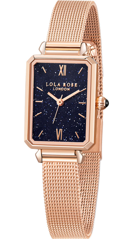 Lola Rose Women's Blue Sandstone Watch with Rose Gold Tone Milanese Steel Band Lola Rose