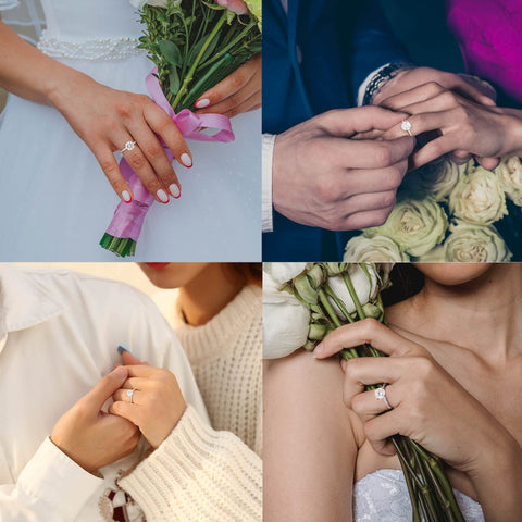 1.5ct Moissanite Promise Rings for Her, D Color VVS1 Clarity Lab Created Diamond Rings Brilliant Round Cut Side Stone Moissanite Engagement Ring Rhodium Plated S925 Sterling Silver Moissanite Rings Turandoss