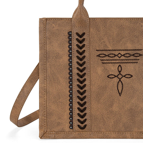 Montana West Longhorn Whipstitch Western Top Handle CC Pocket Tote Bag with Card Wallet Set Satchel Purse Vegan Leather Handbags Crossbody Bag for Women MW1124-H8120SWBR Montana West