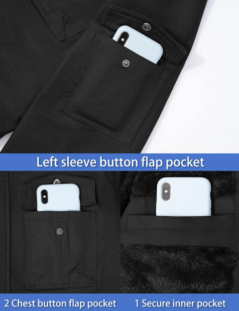 TACVASEN Mens Winter Jacket Fleece Warm Jackets Winter Coats for Men Military Work Coat with Hooded Black L