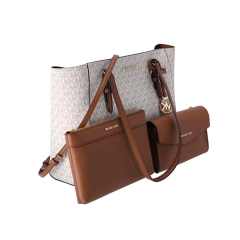 Michael Kors Charlotte Large Leather 3-in-1 Tote Crossbody Handbag Vanilla MK Michael Kors