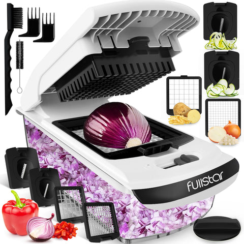 Fullstar Vegetable Chopper and Spiralizer - Food Chopper with Container, Fruit Slicer, Kitchen Gadgets & Accessories, Home Essentials (4 in 1, White) fullstar