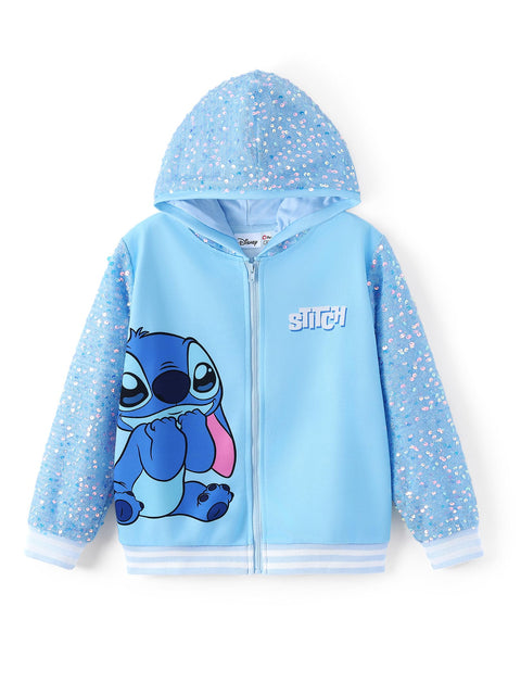 Disney Stitch Toddler Girl Jacket Light Blue Sequin Character Print Zipper Hoodie Sweatshirt Coat Birthday Party School Christmas Clothes 4-5T