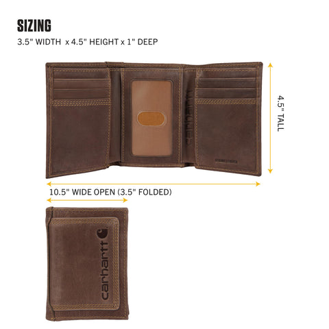 Carhartt Men's Rugged Leather Triple Stitch Wallets, Available in Multiple Styles, Brown (Trifold), One Size Carhartt