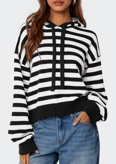 PRETTYGARDEN Womens Striped Sweaters 2025 Fall Pullover Hoodies Y2K Casual Long Sleeve Tops Winter Fashion Clothing (Striped Black White,Large)