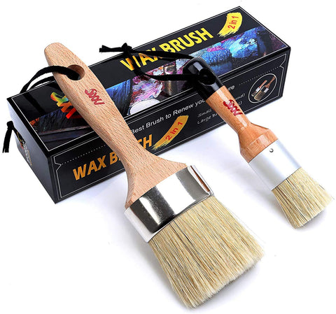 Chalk Paint Brushes Set, Pack of 2 Wax Brush - 2.5 Inches Large, Natural Bristles, Perfect for Furniture Painting, Stencils, Waxing - No Shedding, Superior Paint Pick-Up & Release MODERN ART SUPPLIES A PRODUCT OF SMARTVISION CO