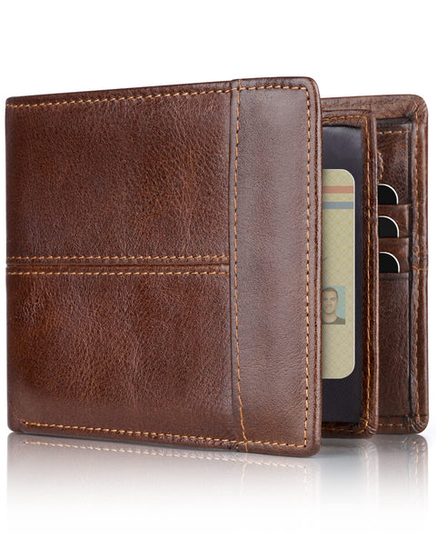 Swallowmall Mens Wallet RFID Blocking Leather Wallets for Men Bifold Wallet with 1 ID Window 15 Card Slots Zip Coin Pocket Swallowmall