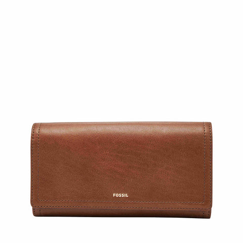 Fossil Women's Logan Leather Wallet RFID Blocking Flap Clutch Organizer, Brown (Model: SL7833200) Fossil