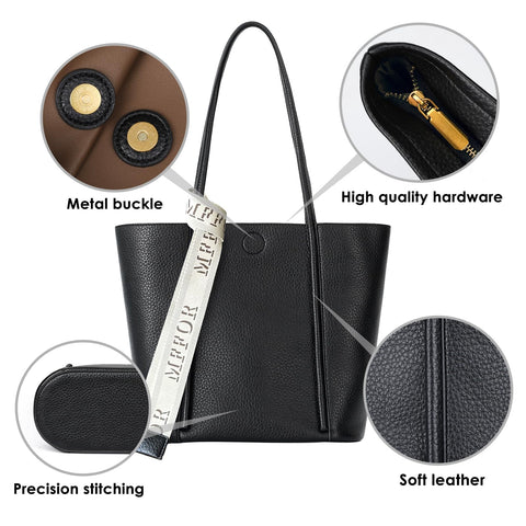 MFFOR Tote Bag, Soft Vegan Leather Tote Purse for women, Top Handle Shoulder Bag with Organizer Insert Bag. (Mocha) MFFOR