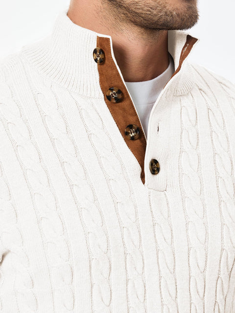 JMIERR Mens Sweater Cable Knit Casual Long Sleeve Essentials Button Chunky Winter Fashion Knitted Pullover Sweaters, 3XL, White