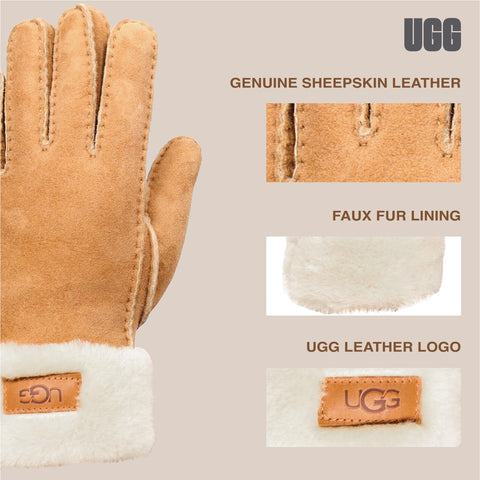 UGG Women's Turn Cuff Water Resistant Sheepskin Gloves, Chestnut, Large UGG