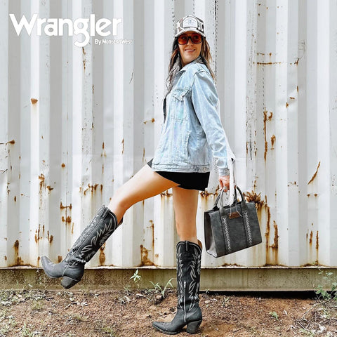 Wrangler Tote bag for women satchel bag black purse for womens purses and handbags cute trendy Women's Purses bolsa wrangler para mujer with Zipper and Pocket top handle with strap WG70-8120BBK Montana West