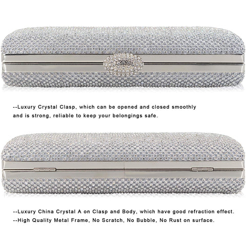 Dexmay Large Rhinestone Crystal Clutch Evening Bag Women Formal Purse for Cocktail Prom Party Silver DEXMAY DM
