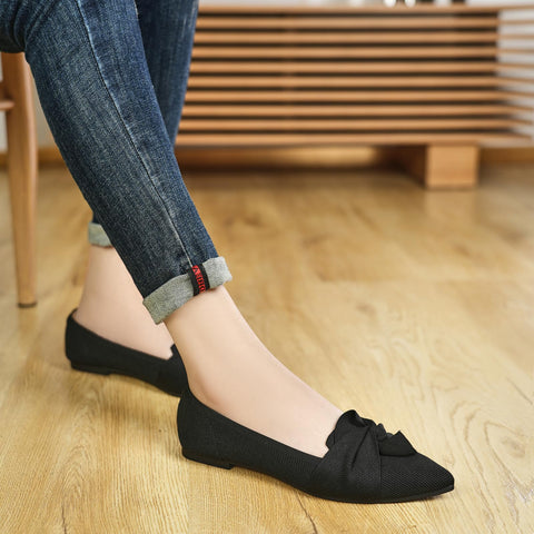 HIULYCENCE Women's Flats Shoes Pointed Toe Ballet Flats with Bow Comfortable Knit Dressy Flats Black US9