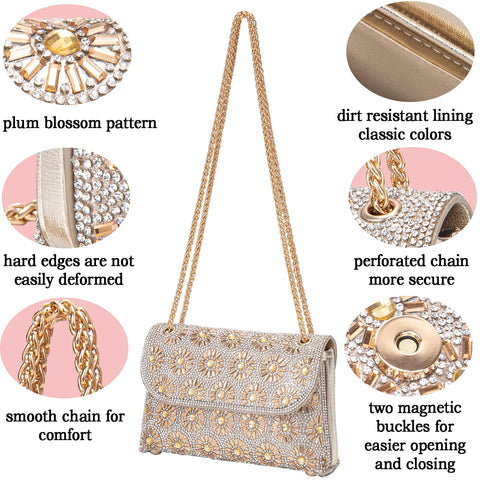 BBTT.ful Shoulder Bags Crossbody Bag Purses Handbags Crystals Rhinestone Evening Bag for Women Clutch Purse with Chain (champagne) BBTT.ful