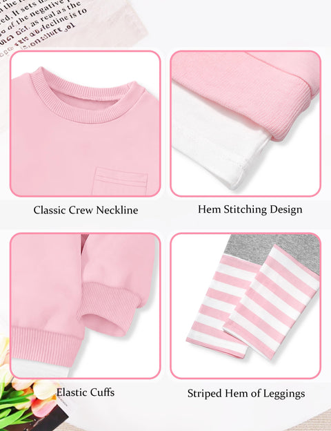 NAPU Little Girls Clothes 4T Toddler Girl Outfits Size 5T Winter Clothes for Kids Pullover Pink Long Sleeve Sweatsuits and Striped Leggings Gray Pants Casual Fall Outfit