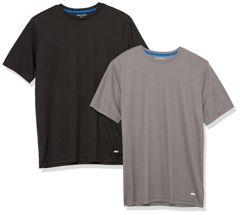 Amazon Essentials Men's Performance Tech Workout T-Shirt, Pack of 2, Black/Medium Grey, Large