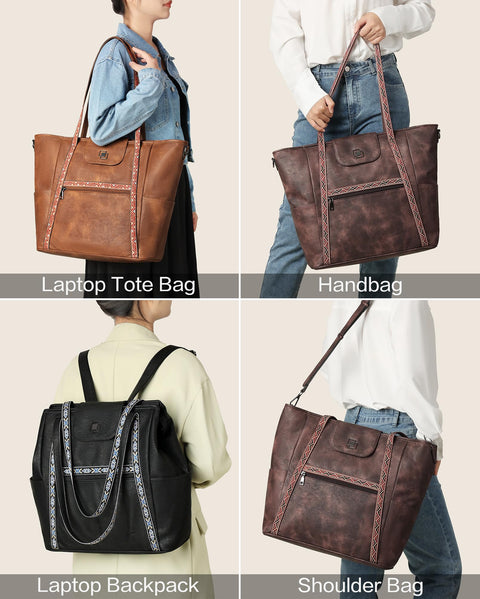 FADEON Large Laptop Tote Bag for Women Designer Leather Laptop Bag Fashion Travel Backpack Purse Shoulder Handbag Brown FADEON