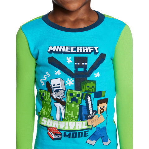 Minecraft Boys 6-piece Snug-fit Cotton Pajama Set, Blue, Green, 8 US