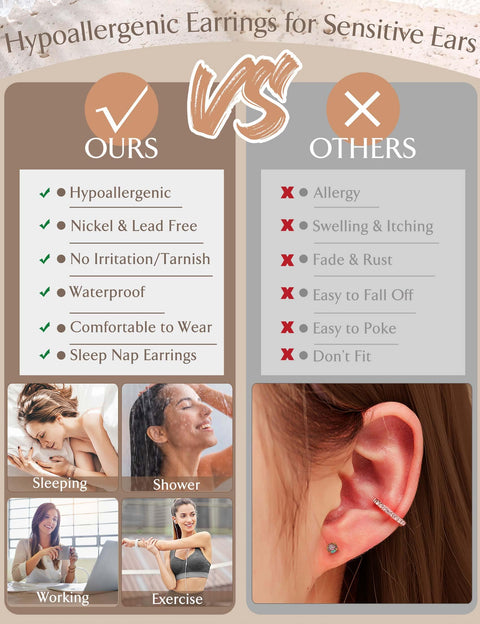 Jstyle Hypoallergenic Silver Stud Hoop Earrings for Women Small Flat Back Surgical Stainless Steel Earrings for Sensitive Ears Trendy Silver Hoops Cartilage Earring Stack Set Multiple Piercing Jewelry