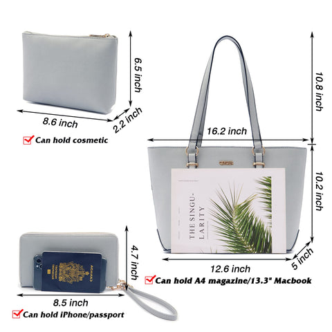 Purses And Wallets Set For Women Work Tote Handbags Shoulder Bag Top Handle Totes Purse With Matching Wallet Grey Large Qiyuer