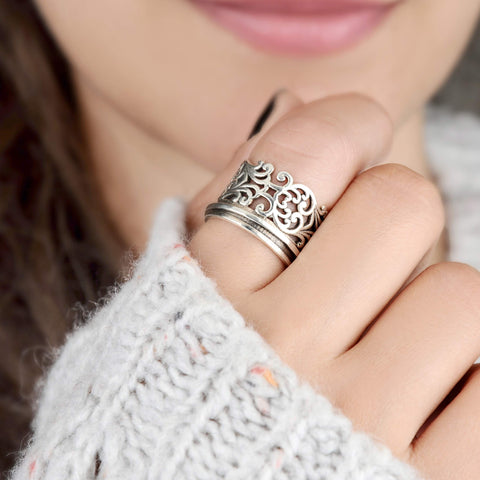 Boho-Magic 925 Sterling Silver Spinner Ring for Women Boho Fidget Filigree Ring Band (7) Boho-Magic