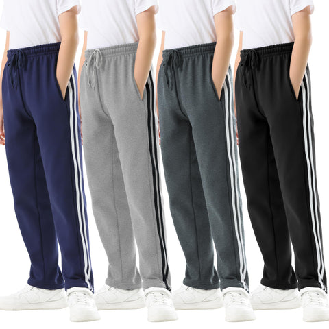 Rolimaka 4 Pcs Boys Sweatpants Soft Fleece Lined Open Bottom Youth Basic Athletic Joggers with Pockets Thermal Pants for Boys Black/Light Grey/Dark Grey/Blue L