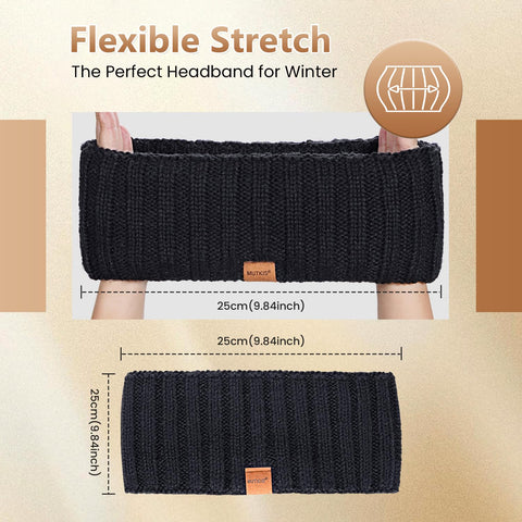 MUTKIS Winter Headbands for Women 3 Pack, Ear Warmers for Women Headband Wool Knit Thick Fleece Lined, Cold Weather Warm Ear Muffs(Black&Beige&Dark Gray) MUTKIS