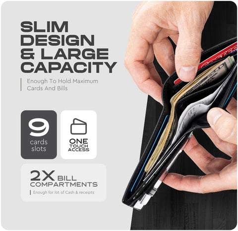 Claasico Men’s Bifold Wallet for Men – Genuine Leather RFID Wallet, Slim Billfold Cardholder w/ID Window – Gift Box Included