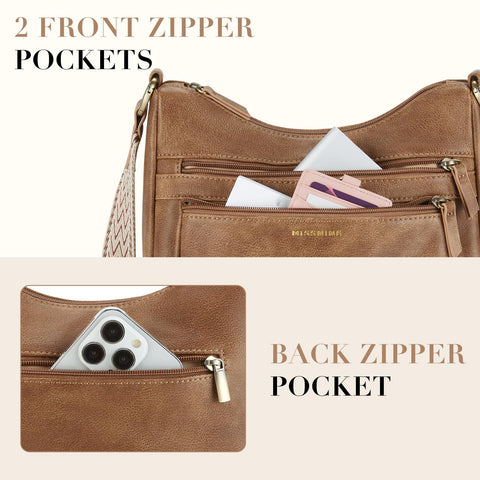 Missnine Crossbody Bags for Women Leather Purses Trendy Multi Pocket Shoulder Handbags with Adjustable Guitar Strap Missnine