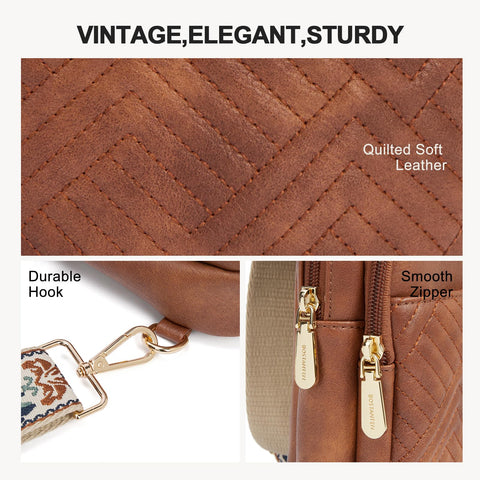 BOSTANTEN Sling Bag Quilted Crossbody Bags for Women Cross Body Purse PU Leather Fanny Pack with Adjustable Guitar Strap