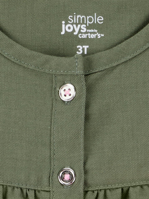 Simple Joys by Carter's Toddler Girl's 4-Piece Long-Sleeve Shirts and Pants Playwear Set Pants, Olive/Pink Dino, 2T